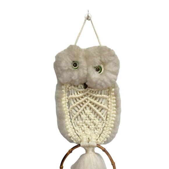 Large Macrame Owl Hanging Vintage Retro 70s Handmade Mid-Century Modern MCM - Picture 2 of 14